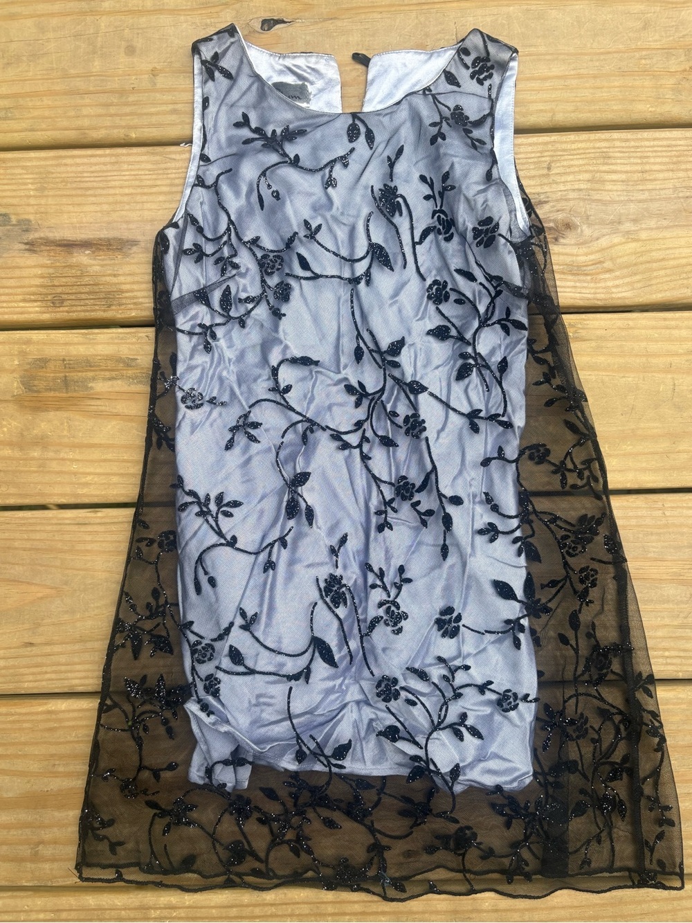 Plum Girls Size 7 Black Silver Glitter Floral Mesh Formal Holiday Dress USA